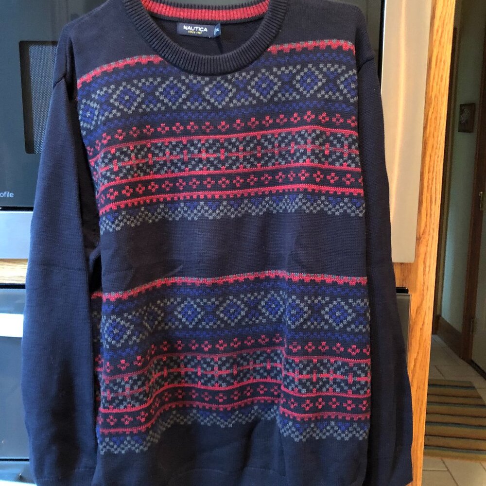 Men's Nautica Pull Over Long Sleeve Crew Neck Knit Sweater XXL Multicolor